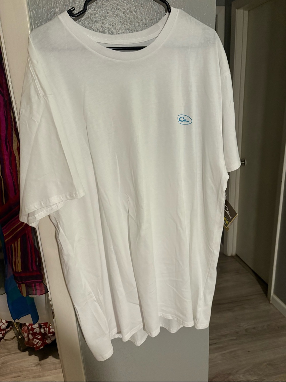 Drake White Short-Sleeve Crew Tee with Small Blue Logo